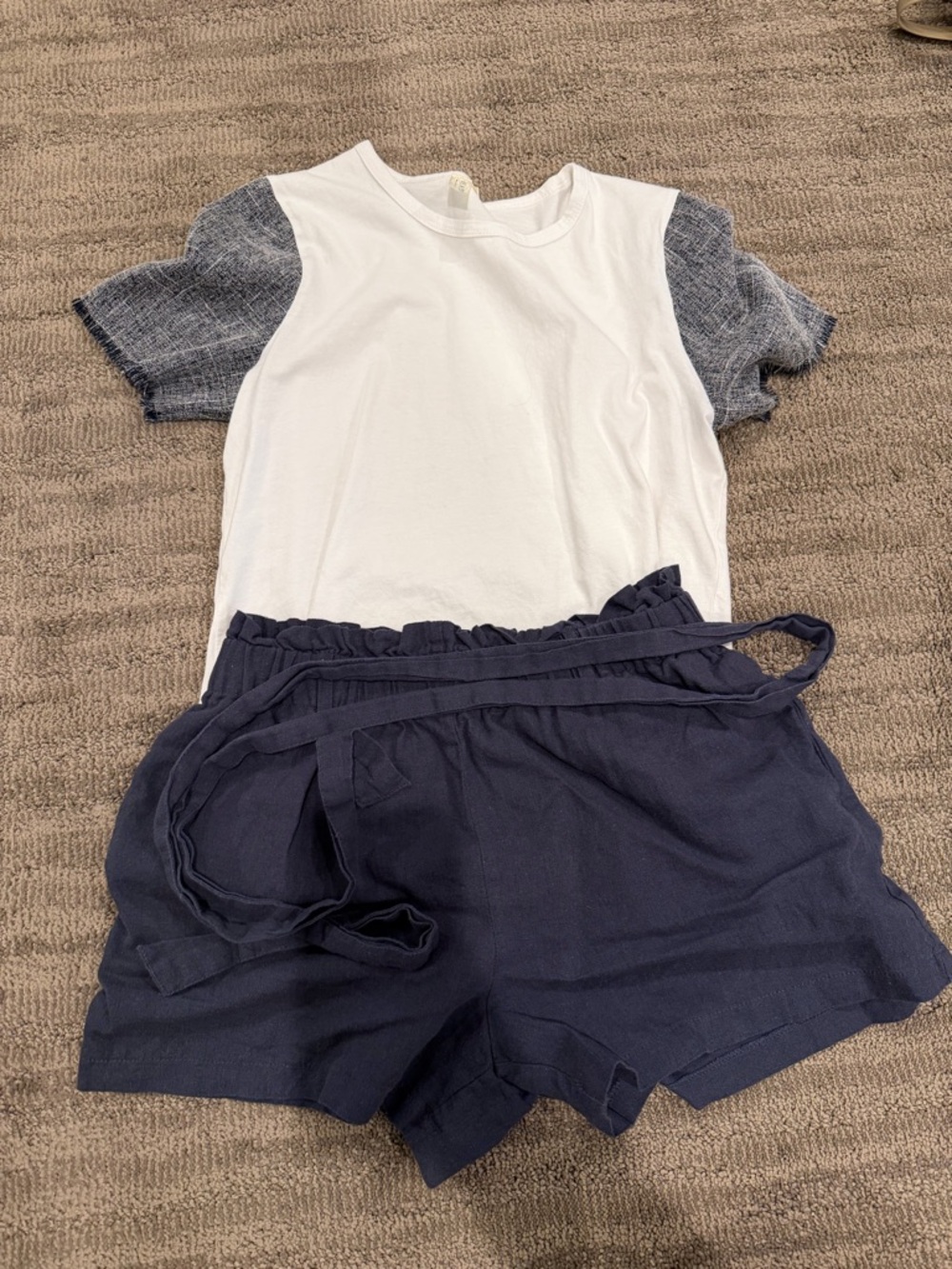 Casual White Tee with Navy Shorts Set